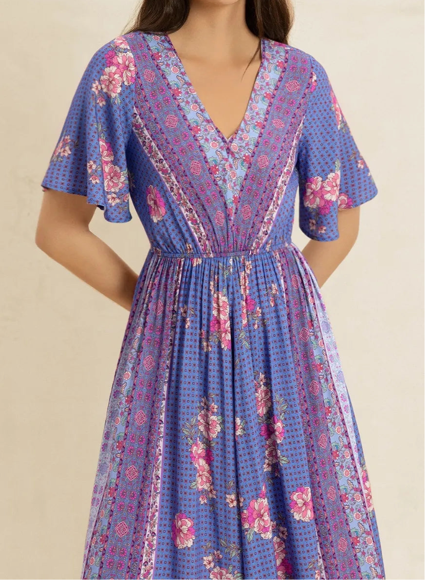 Bonnie Printed Short Sleeve Midi Dress