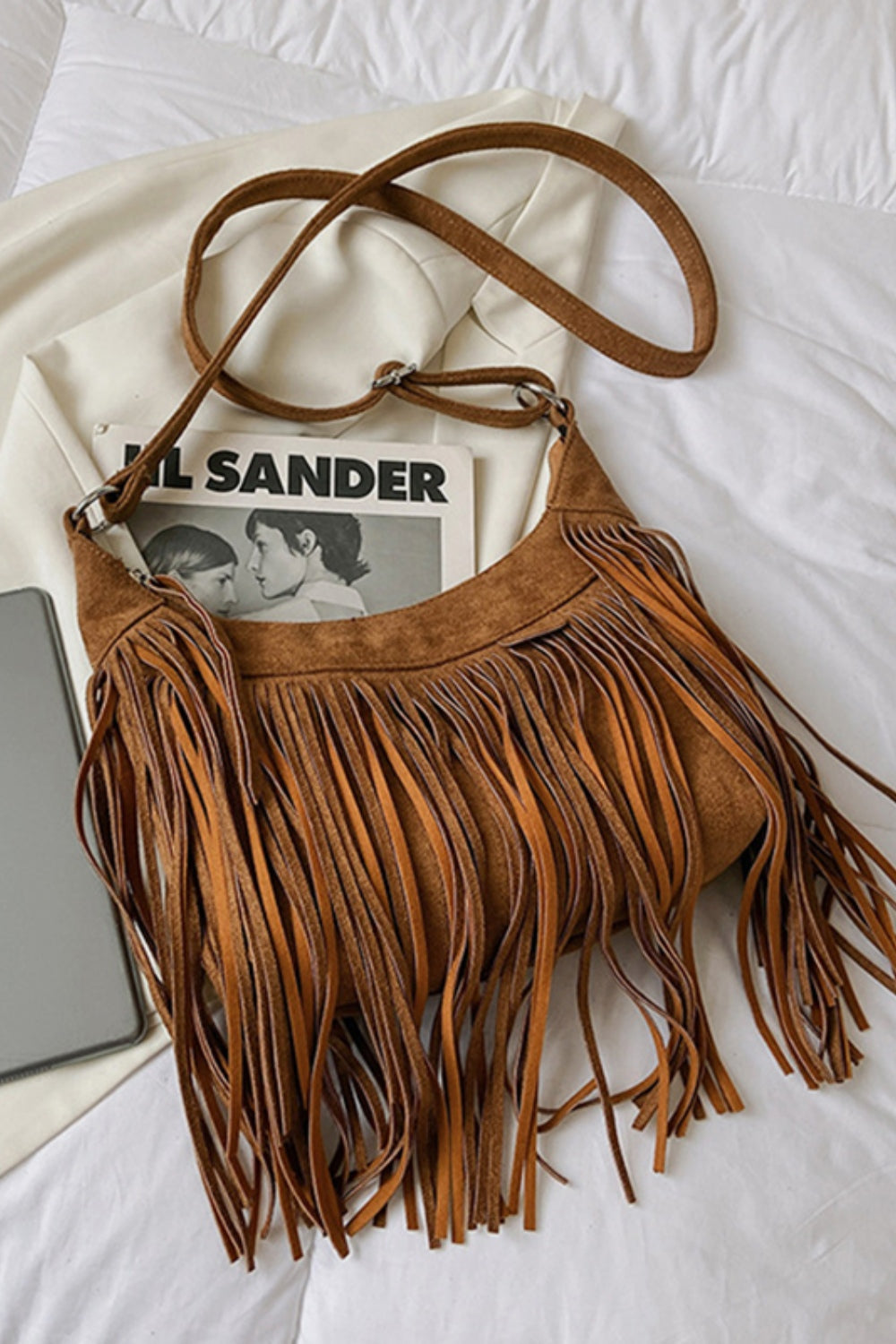 Jenny Suede Fringe Adjustable Strap Shoulder Bag