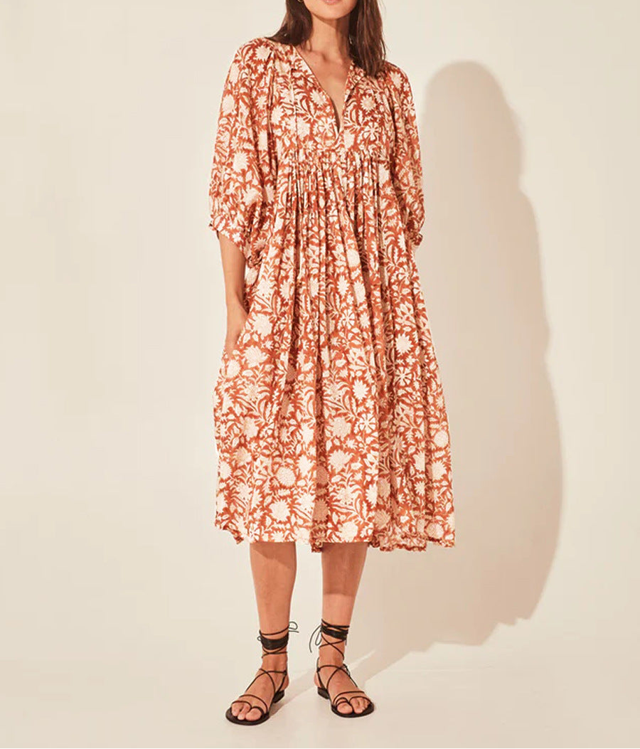 Iris Floral Lantern Sleeve Dress