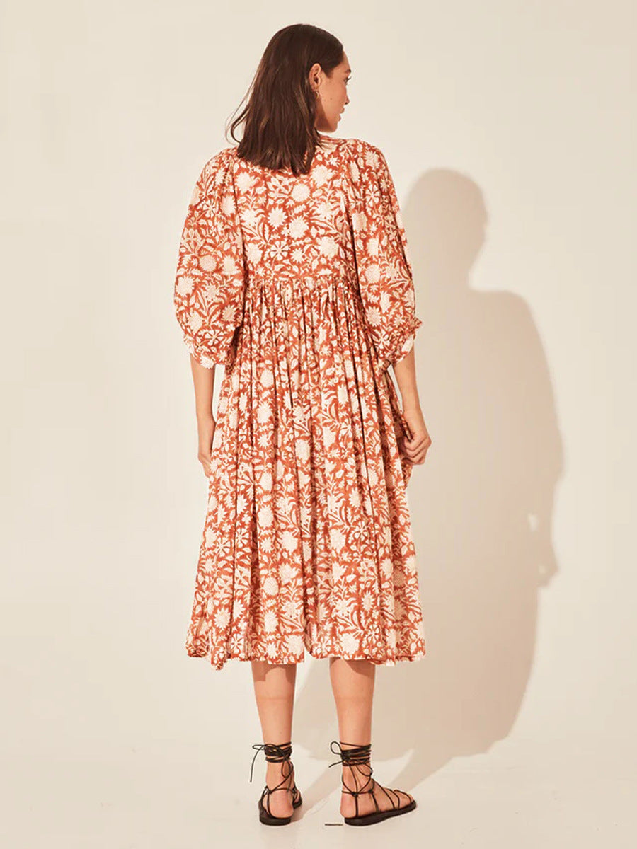 Iris Floral Lantern Sleeve Dress