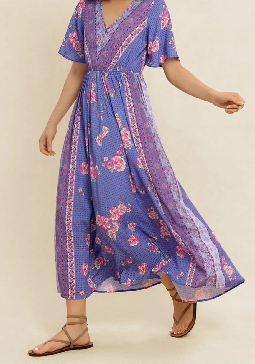 Bonnie Printed Short Sleeve Midi Dress