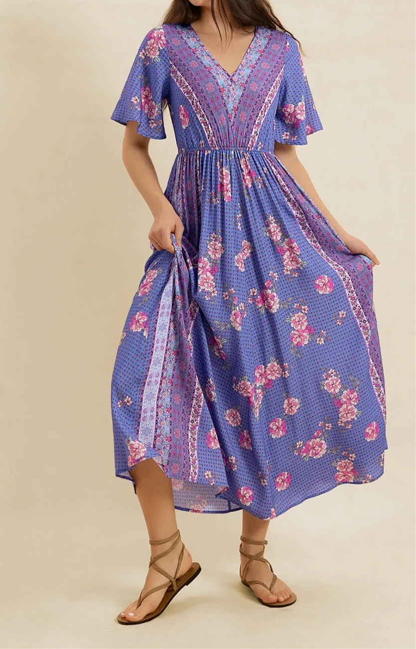 Bonnie Printed Short Sleeve Midi Dress