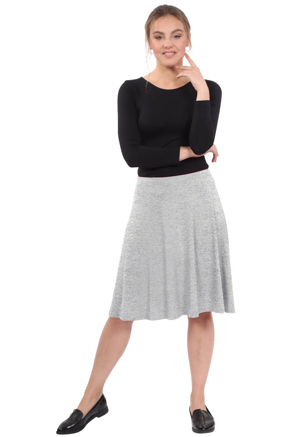 Terra Knee Length A-Line Skater Skirt with Full Elastic Waist