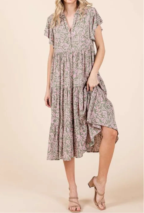 Wilma Abstract Print Ruffle Tier Midi Dress