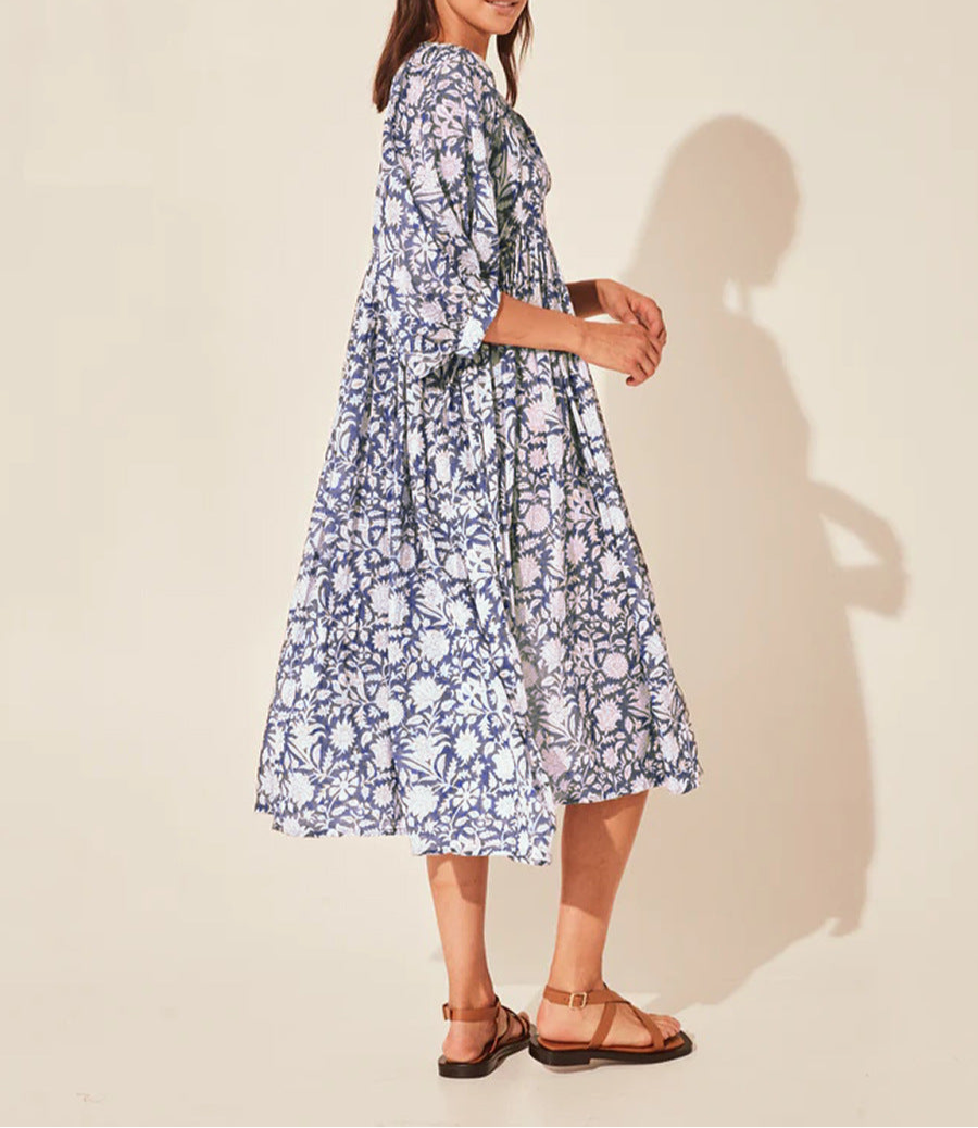 Iris Floral Lantern Sleeve Dress