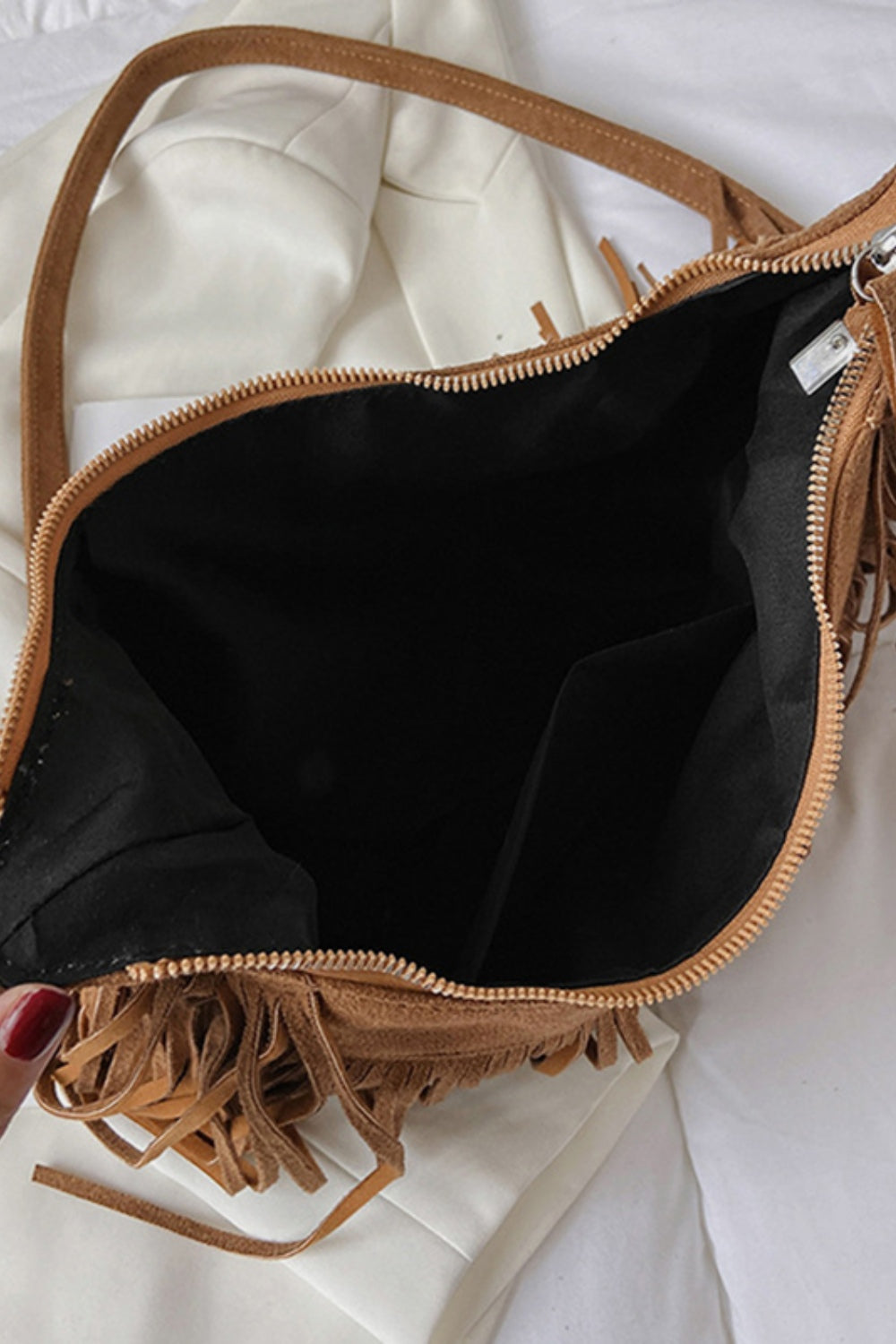 Jenny Suede Fringe Adjustable Strap Shoulder Bag