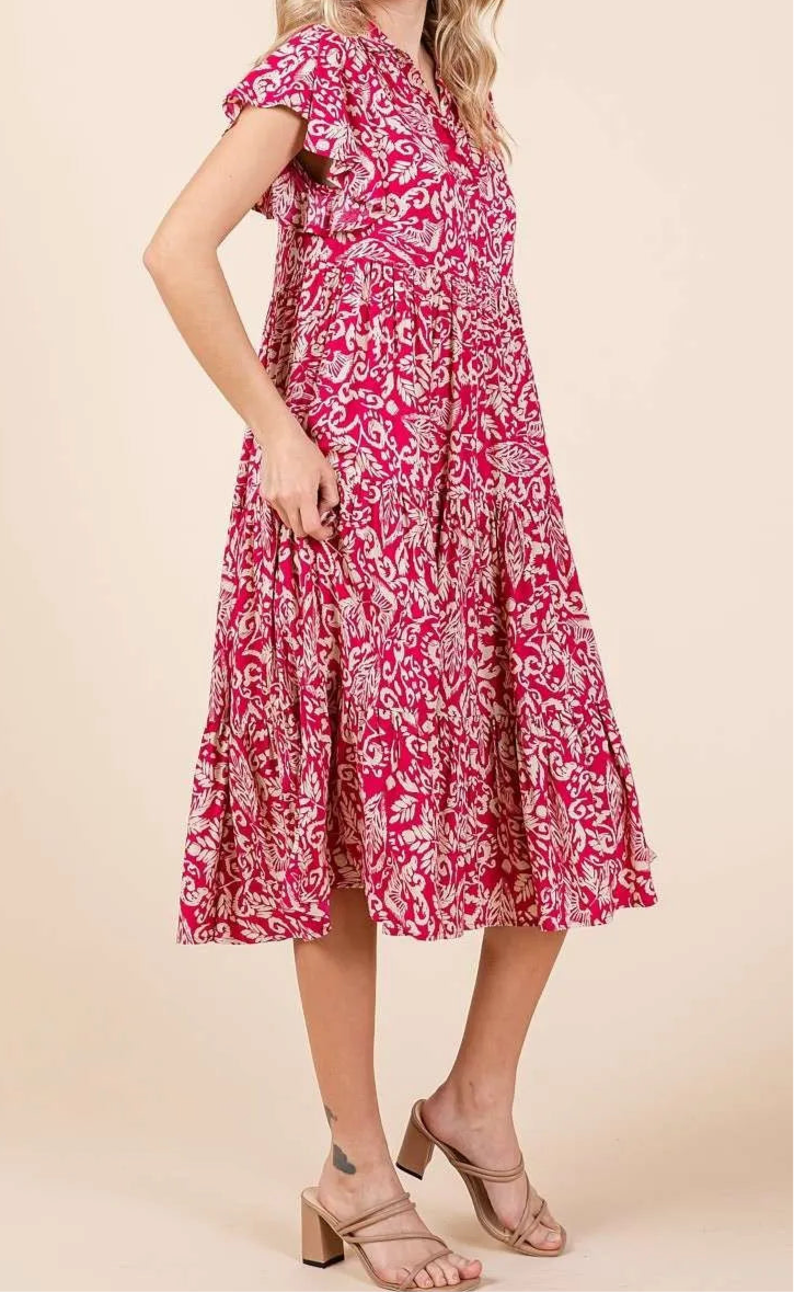 Bernadette Abstract Print Ruffle Tier Midi Dress