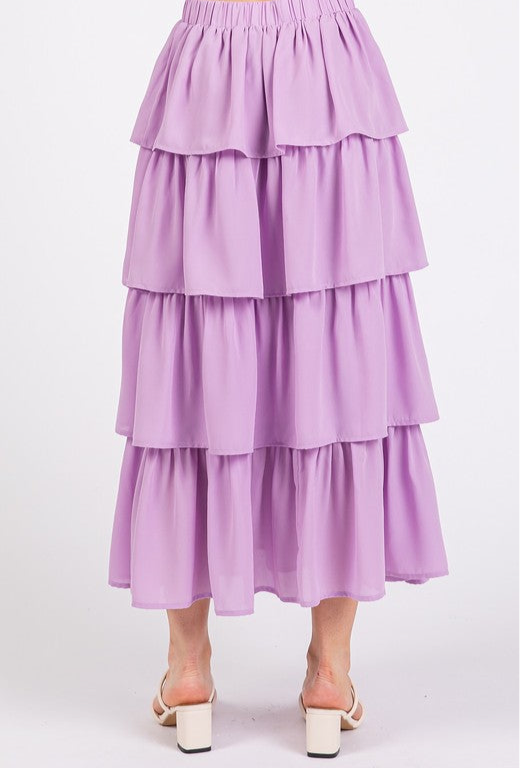 Elenor Ruffle Chiffon Midi Skirt