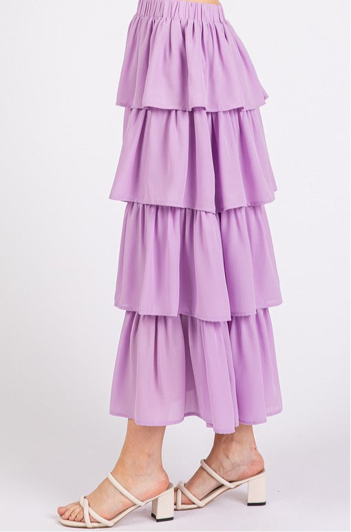 Elenor Ruffle Chiffon Midi Skirt