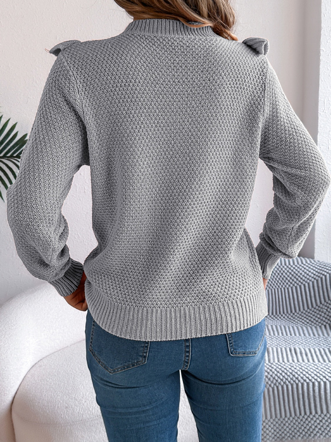 Madeleine Ruffled Round Neck Long Sleeve Sweater
