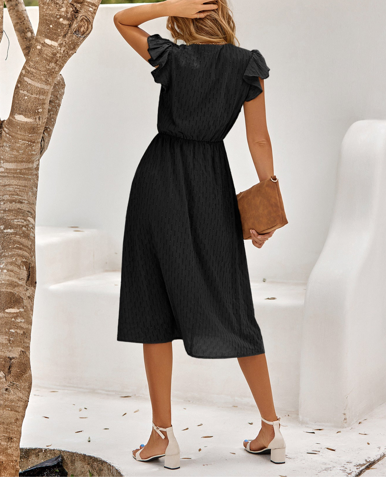 Alice V-Neck Flutter Sleeve Midi Dress