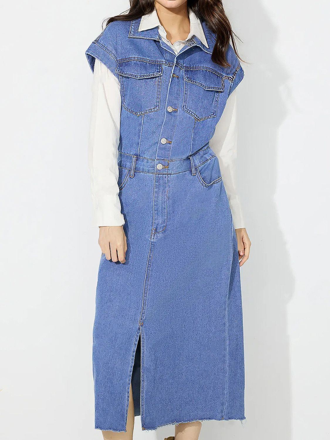 Darla Denim Button Down Midi Dress