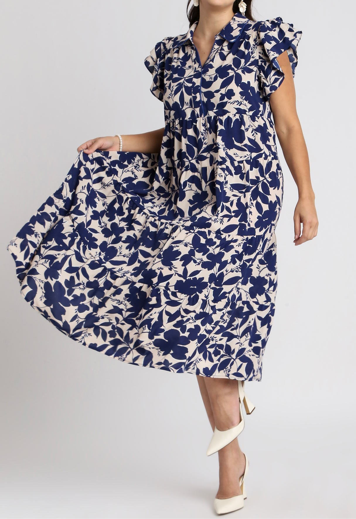 Cora Floral Ruffle Cap Sleeve Midi Dress