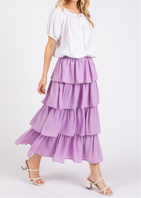 Elenor Ruffle Chiffon Midi Skirt