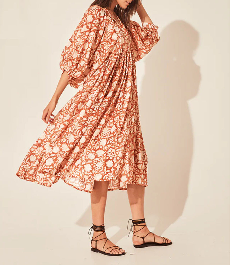 Iris Floral Lantern Sleeve Dress