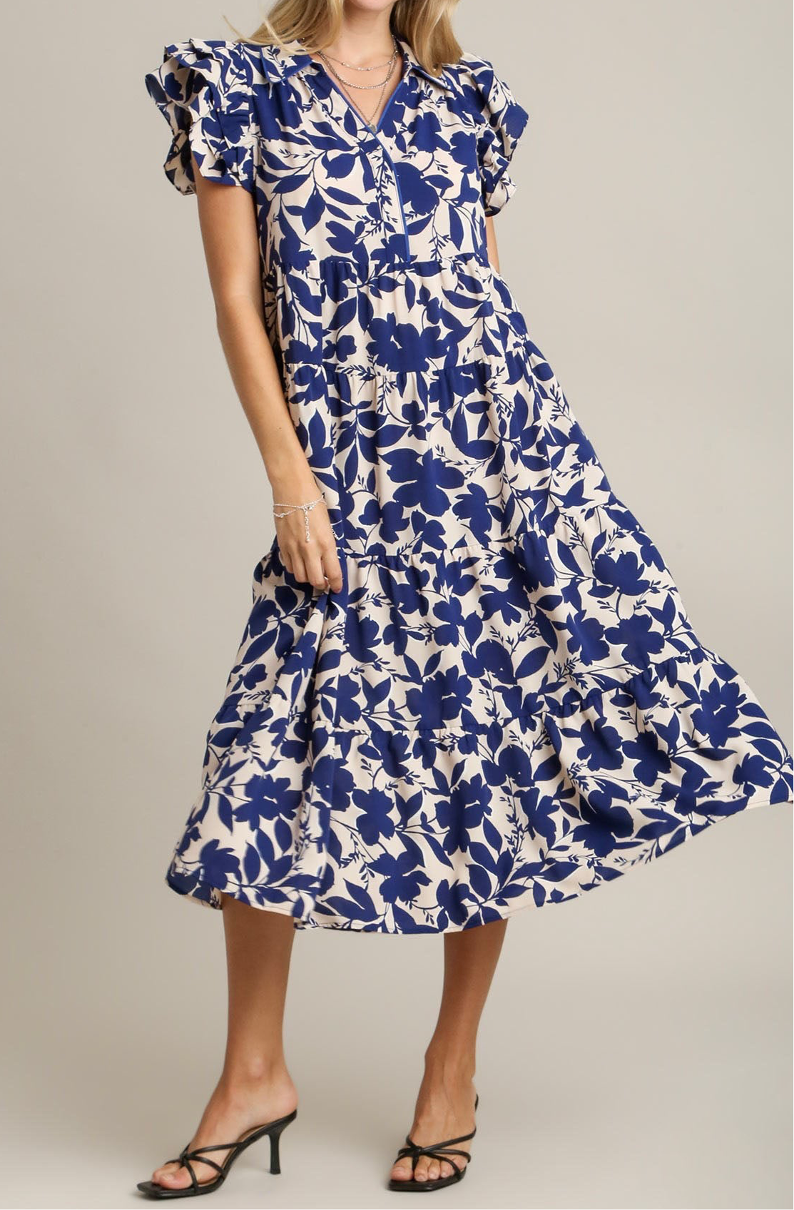 Cora Floral Ruffle Cap Sleeve Midi Dress