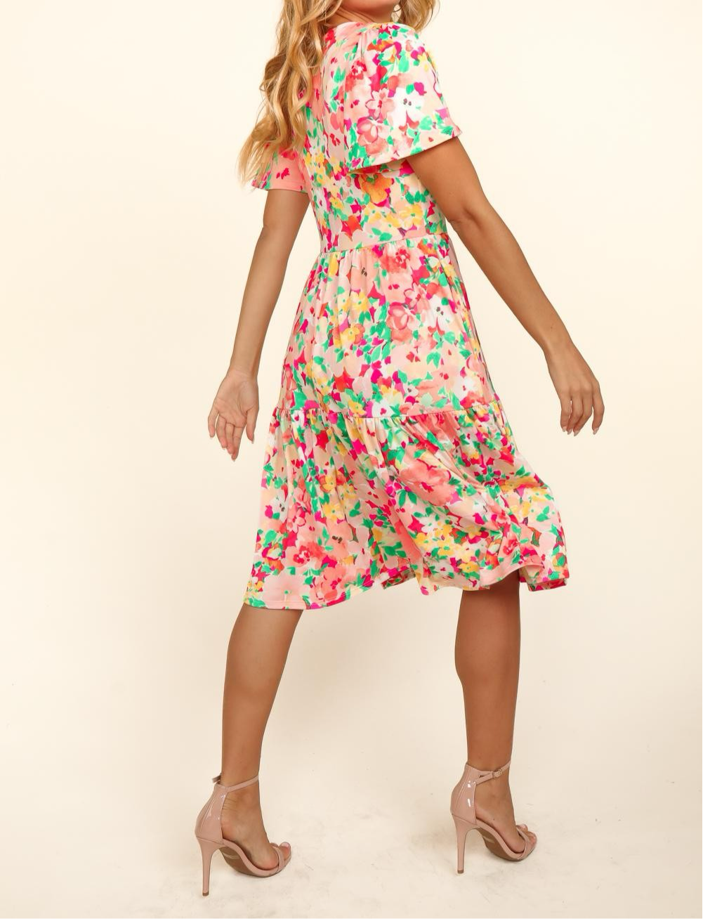 Tiered Floral Midi Dress with Pockets