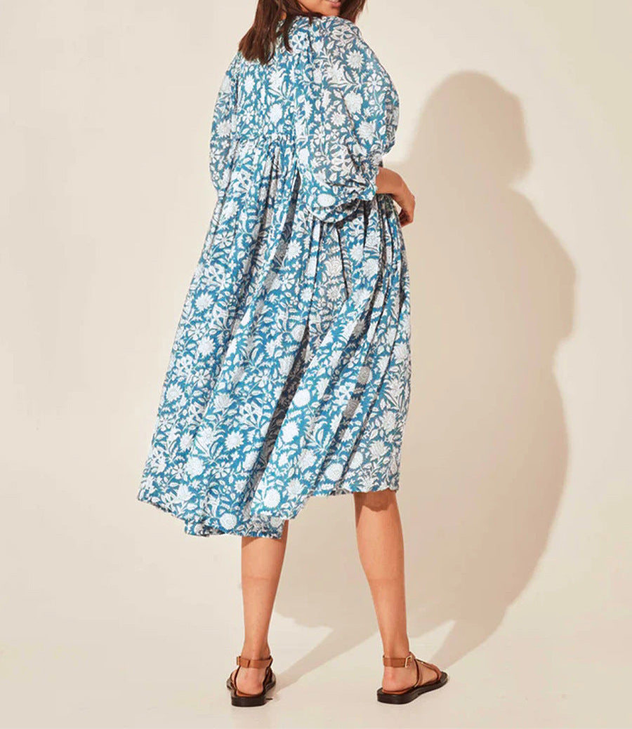Iris Floral Lantern Sleeve Dress