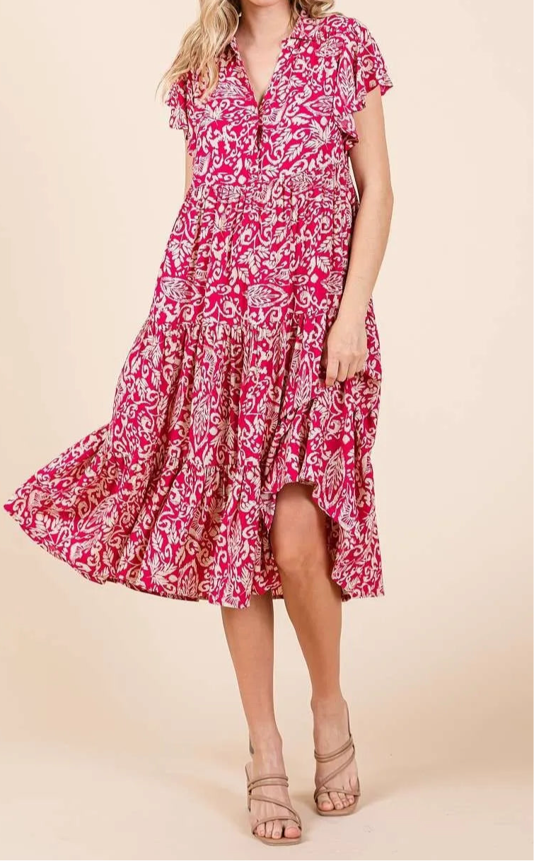 Bernadette Abstract Print Ruffle Tier Midi Dress