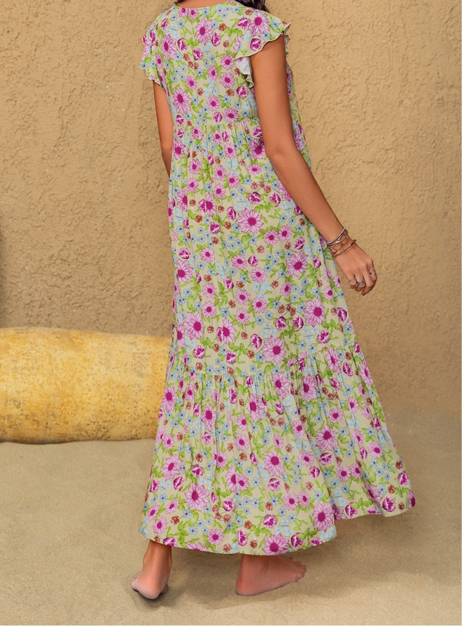 Isabel Floral Ruffled Cap Sleeve Tiered Dress