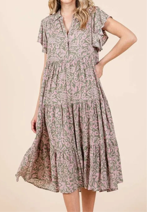 Wilma Abstract Print Ruffle Tier Midi Dress
