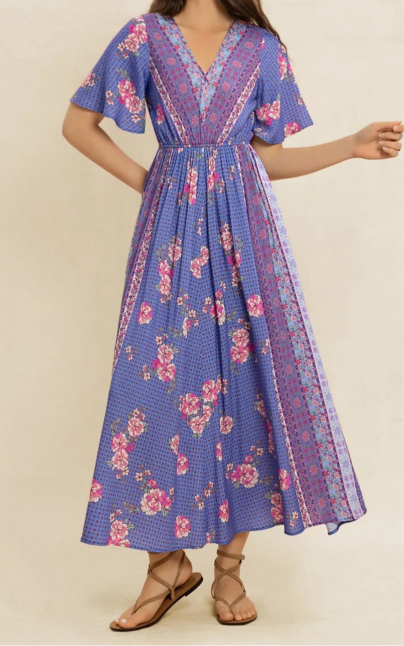 Bonnie Printed Short Sleeve Midi Dress