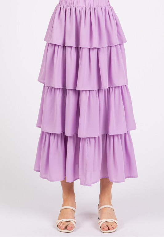 Elenor Ruffle Chiffon Midi Skirt