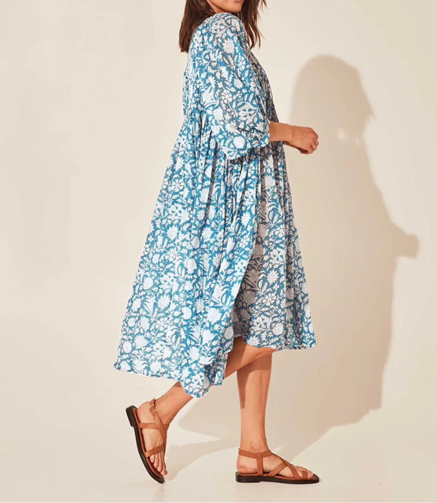 Iris Floral Lantern Sleeve Dress