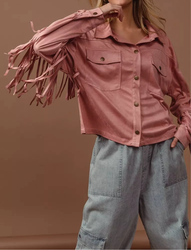 Dottie Suede Fringe Long Sleeve Jacket