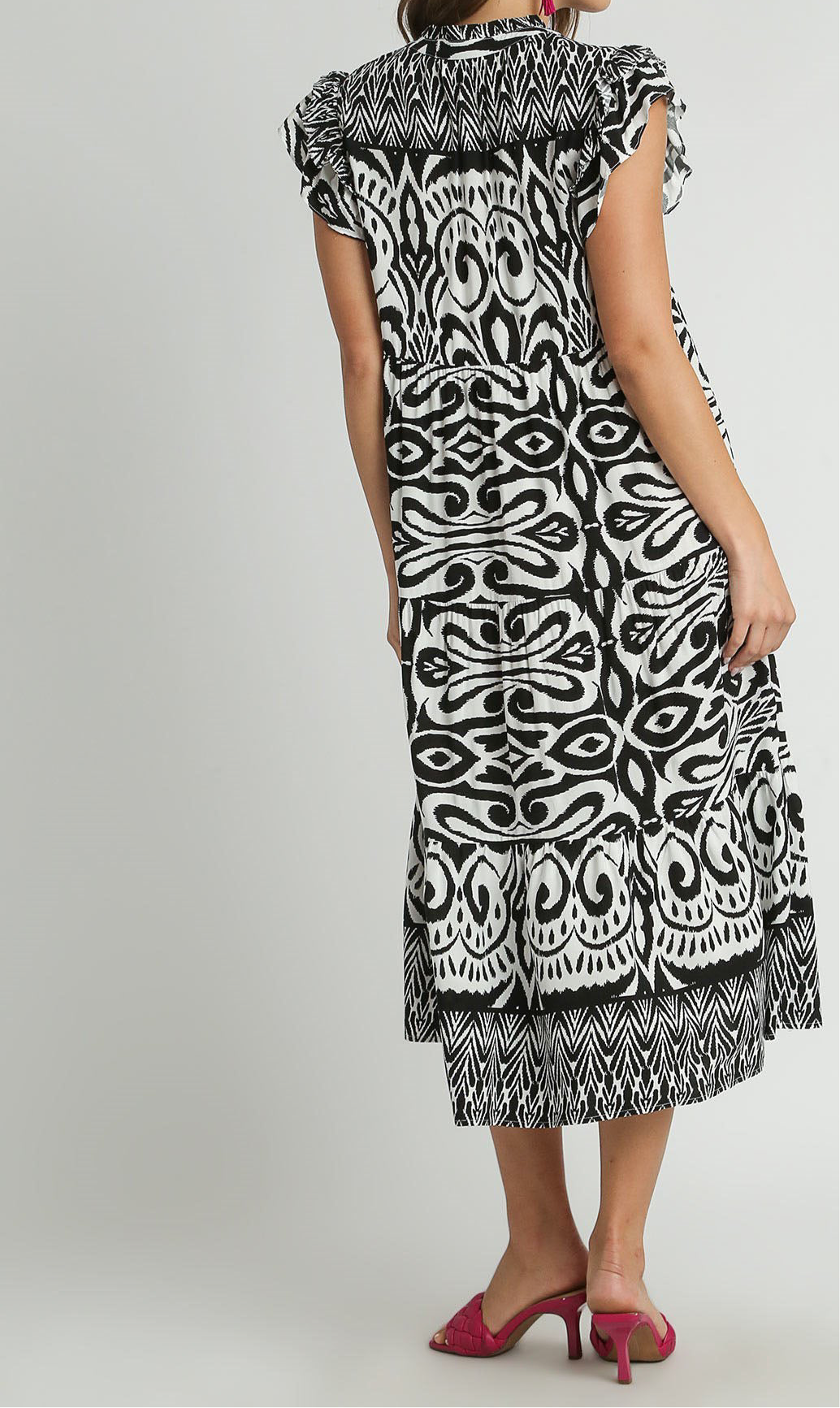 Eliza Two Tone Ruffle Cap Sleeve Midi Dress