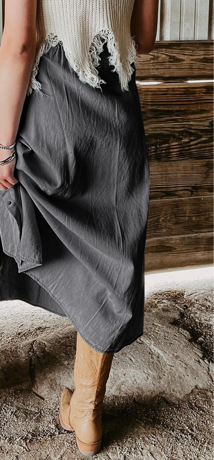 Dorothy Snap Down High Waist Denim Skirt