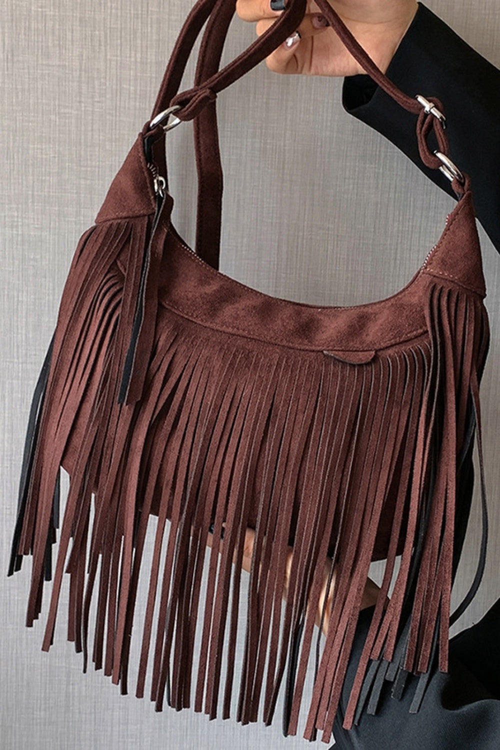 Jenny Suede Fringe Adjustable Strap Shoulder Bag