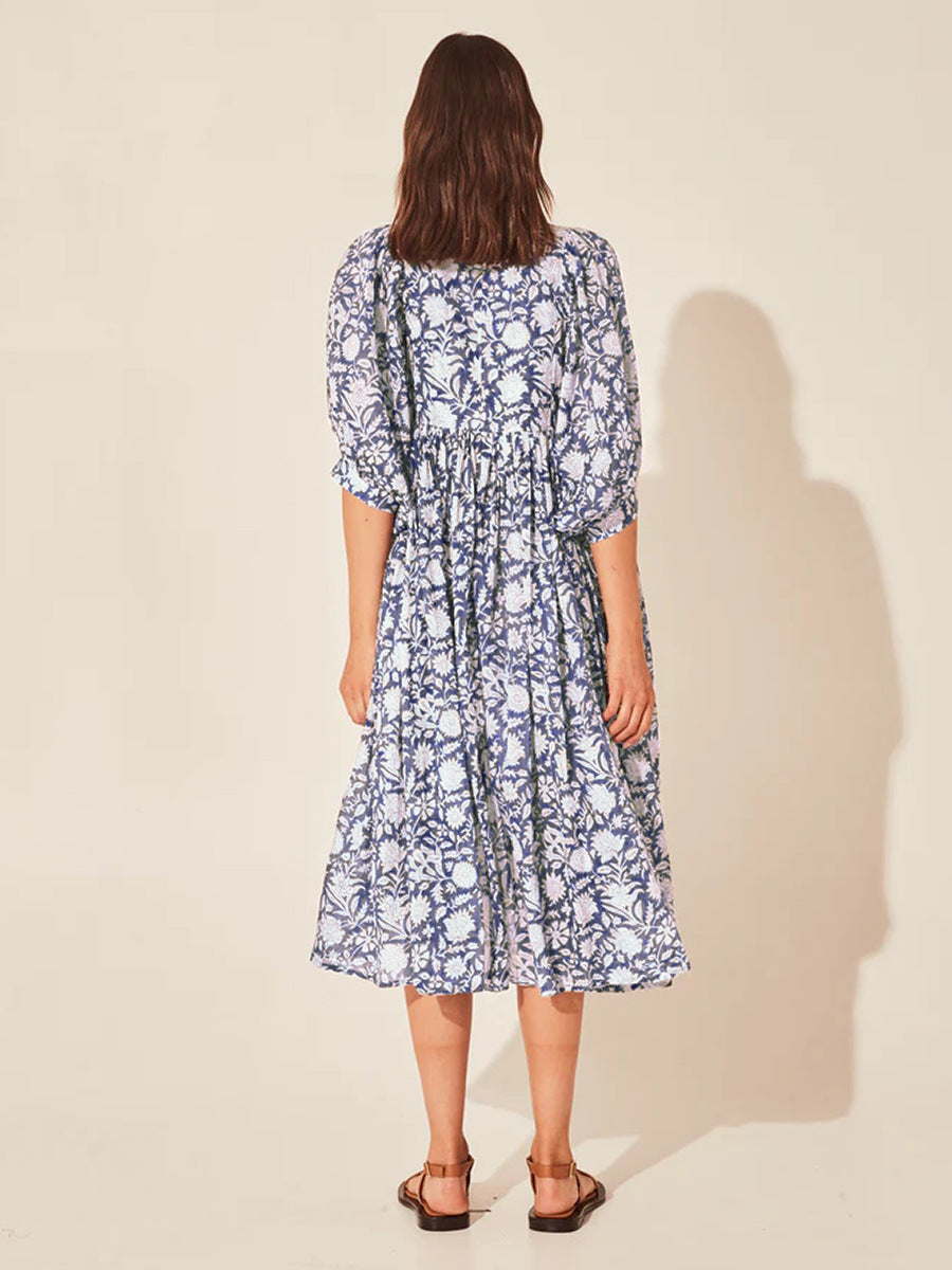 Iris Floral Lantern Sleeve Dress