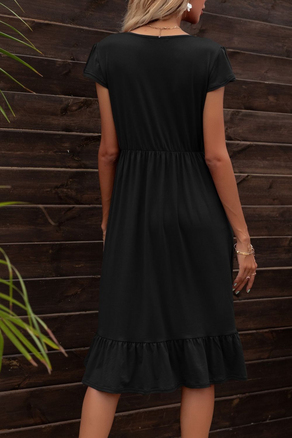 Ivy Round Neck Ruffle Hem Pocket Dress