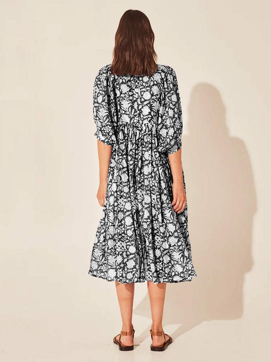 Iris Floral Lantern Sleeve Dress