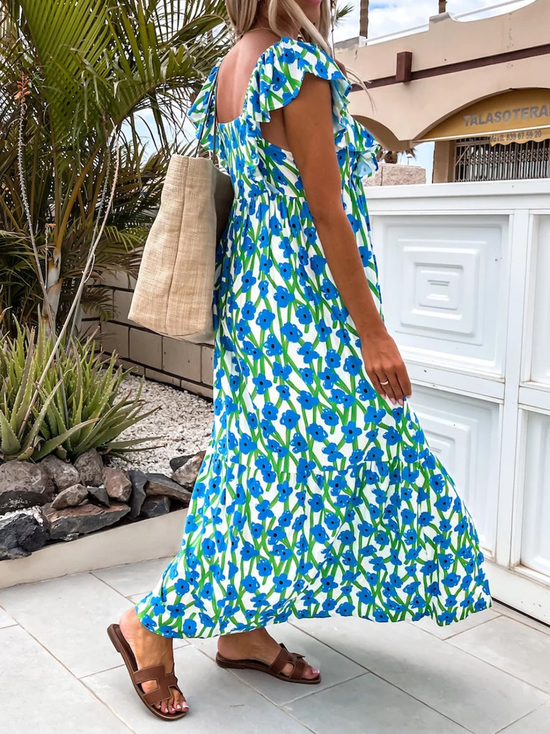 Betty Ruffled Printed Cap Sleeve Maxi Dress
