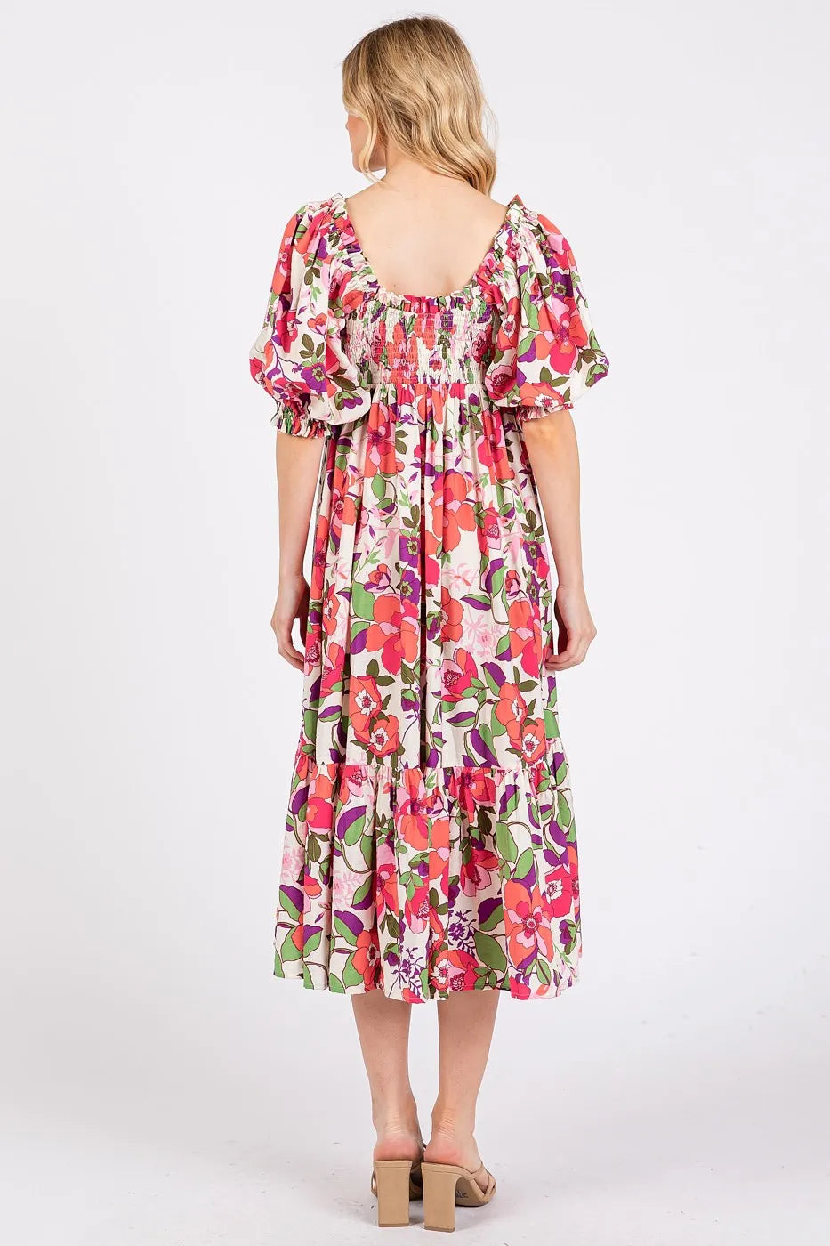 Ellie Flower Print Puff Sleeve Ruffle Smocked Midi Dress Modest Heart Ellie Flower Print Puff Sleeve Ruffle Smocked Midi Dress Modest Heart