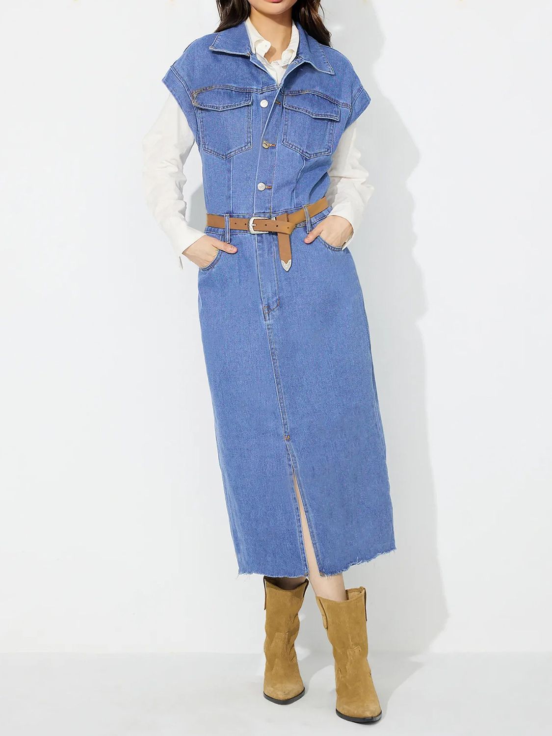 Darla Denim Button Down Midi Dress Modest Heart Darla Denim Button Down Midi Dress Modest Heart