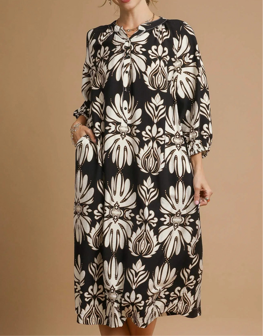 Belinda Mix Abstract Floral Print Midi Dress