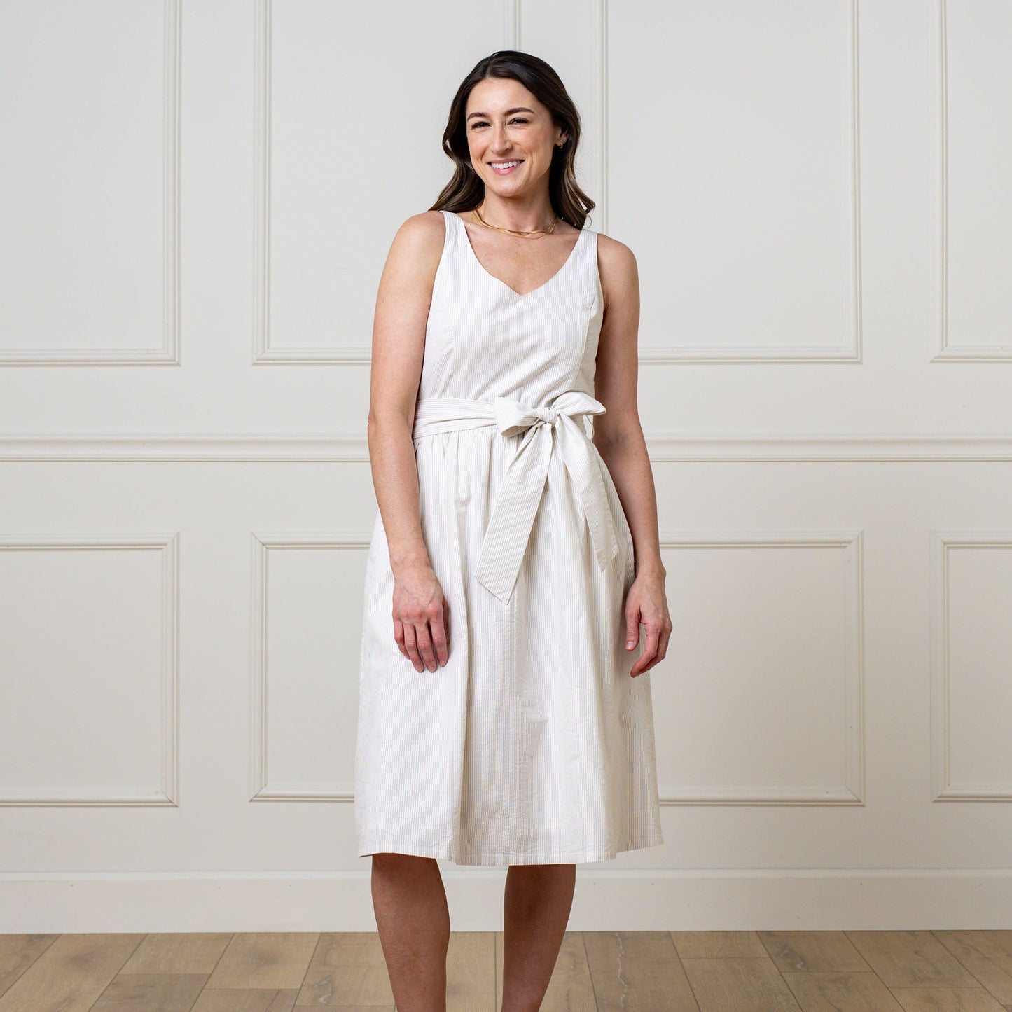 Dolores A-Line Organic Dress with Sash Taupe