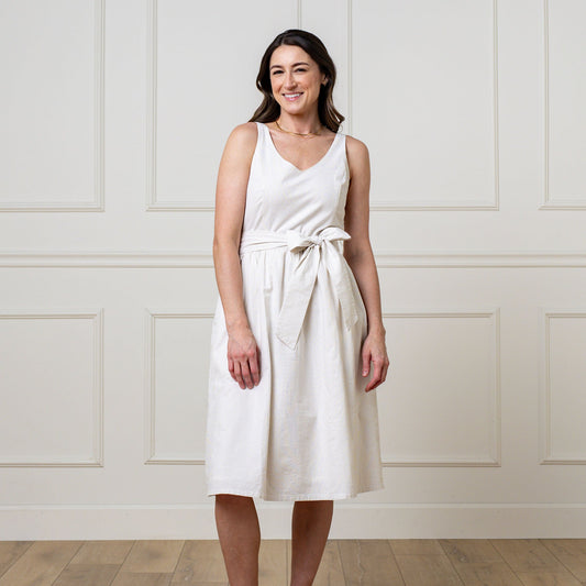 Dolores A-Line Organic Dress with Sash Taupe