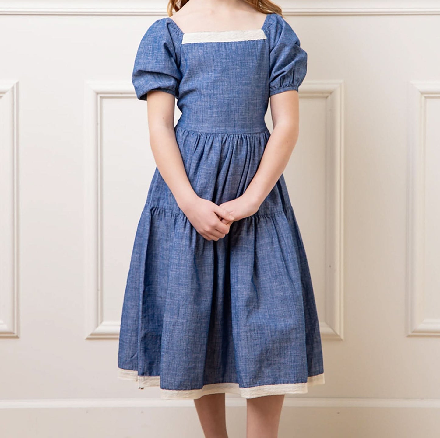 Hope Crochet Trim Organic Chambray Dress
