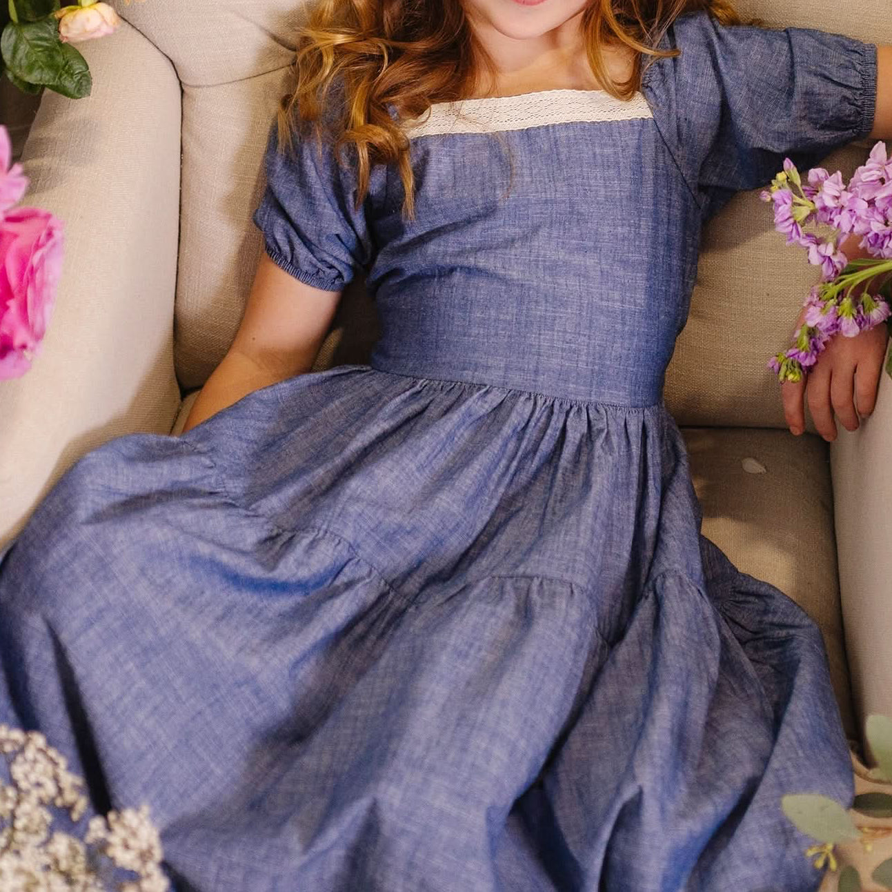 Hope Crochet Trim Organic Chambray Dress