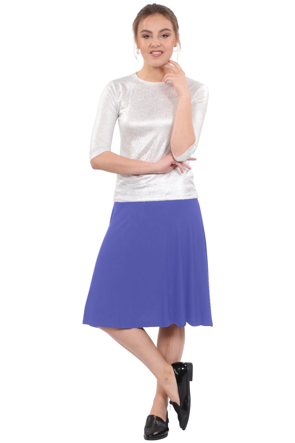 Terra Knee Length A-Line Skater Skirt with Full Elastic Waist
