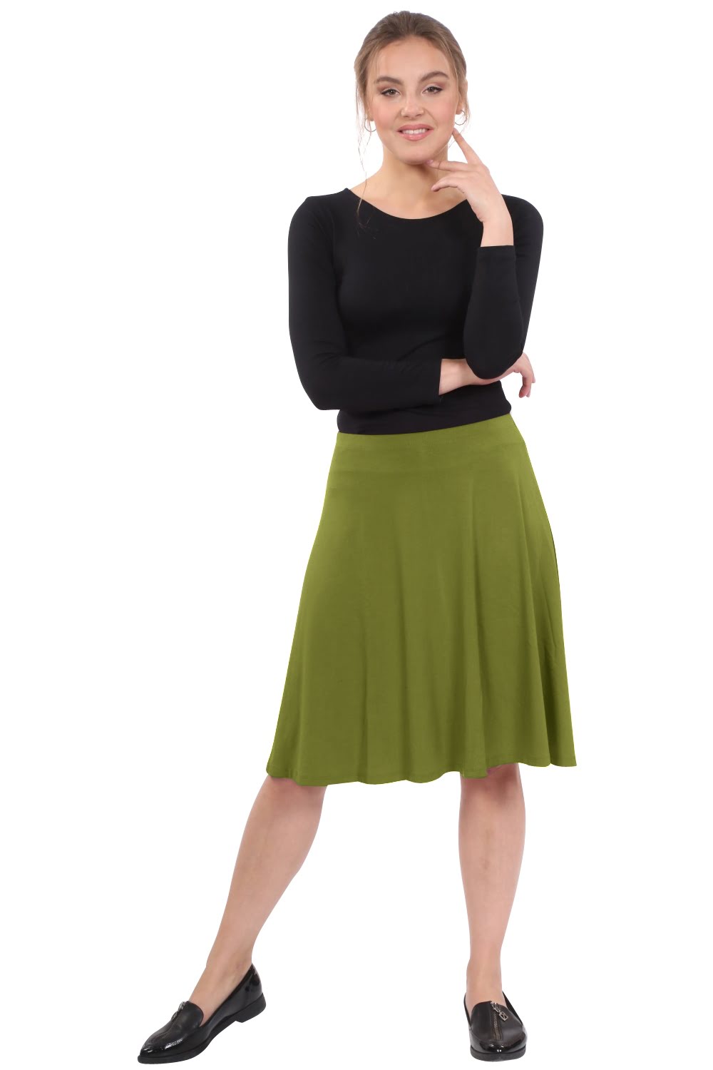 Terra Knee Length A-Line Skater Skirt with Full Elastic Waist