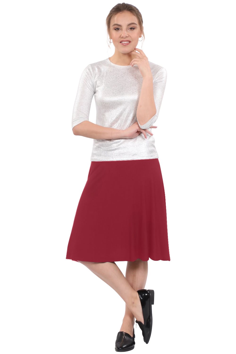 Terra Knee Length A-Line Skater Skirt with Full Elastic Waist