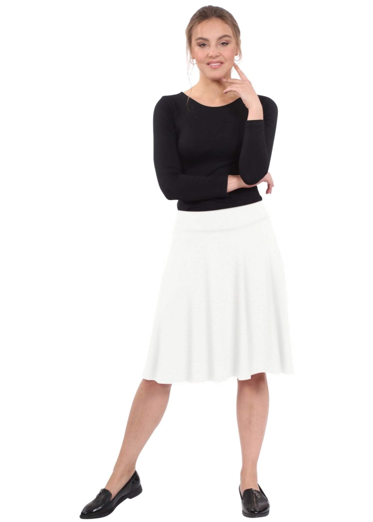 Terra Knee Length A-Line Skater Skirt with Full Elastic Waist