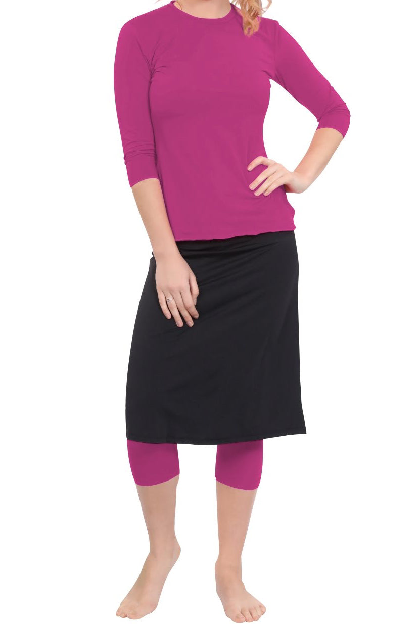 Tabitha Modest Swim and Sports Midi Skirt with Attached Leggings - UPF 50 Protection