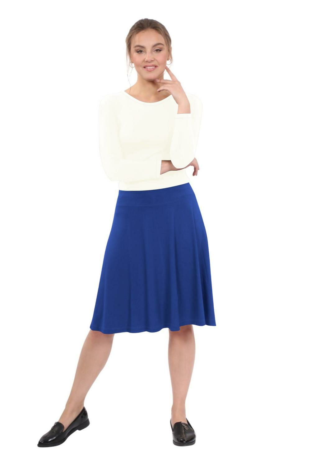 Terra Knee Length A-Line Skater Skirt with Full Elastic Waist