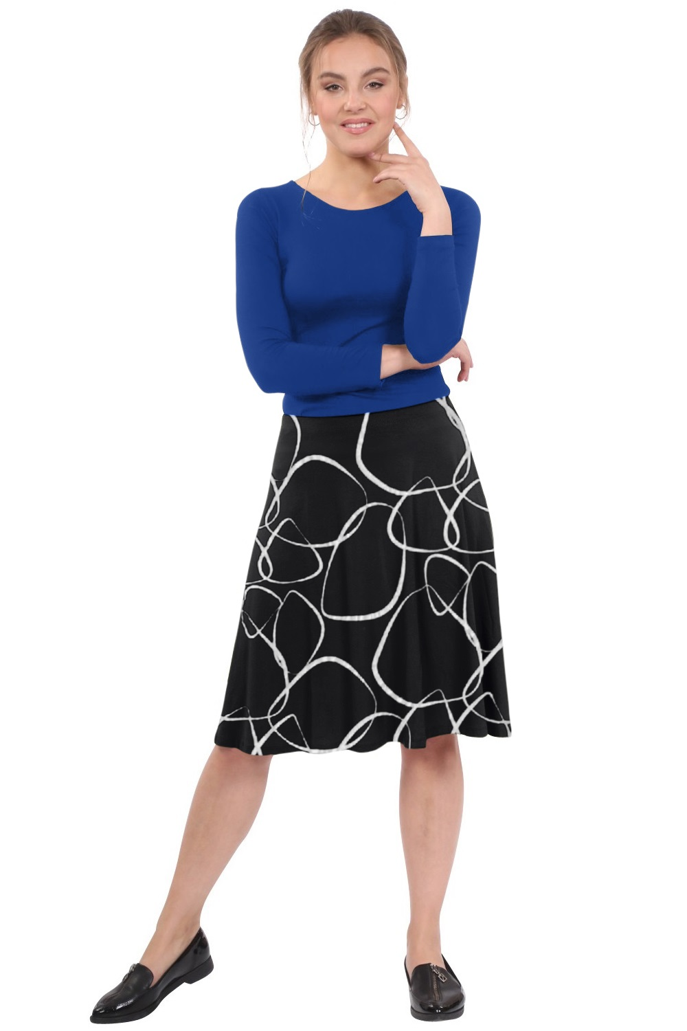 Terra Knee Length A-Line Skater Skirt with Full Elastic Waist